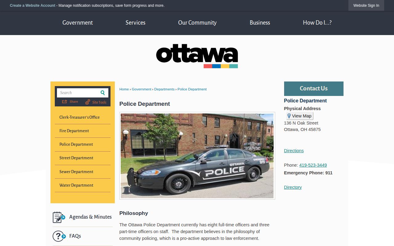 Putnam County police record source for Ottawa arrest records